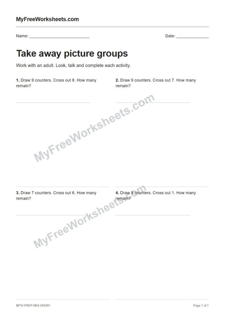 Take away picture groups worksheet preview