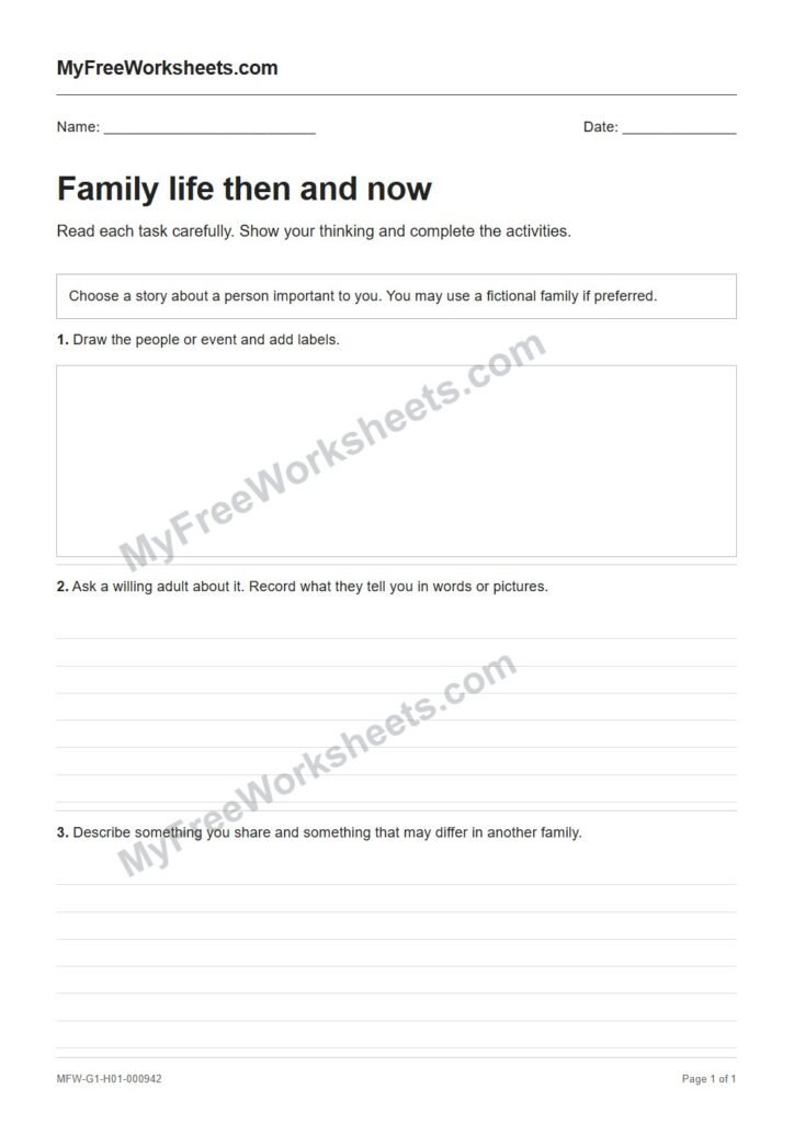Family life then and now worksheet preview
