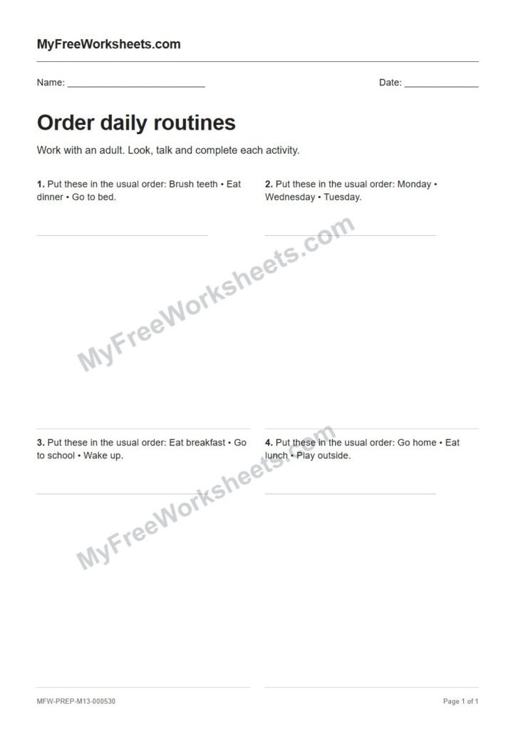 Order daily routines worksheet preview