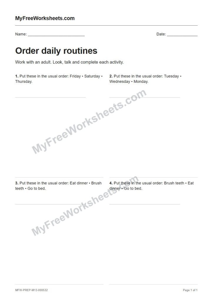 Order daily routines worksheet preview
