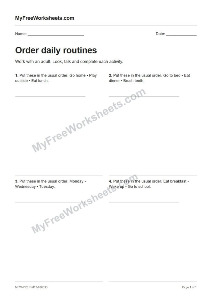 Order daily routines worksheet preview