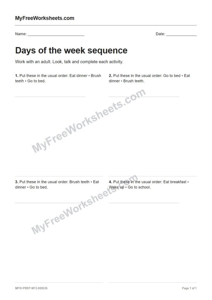 Days of the week sequence worksheet preview