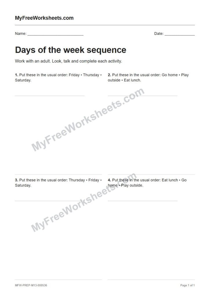 Days of the week sequence worksheet preview
