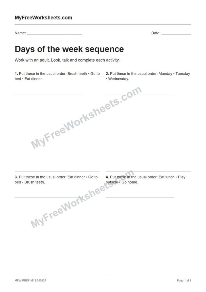 Days of the week sequence worksheet preview