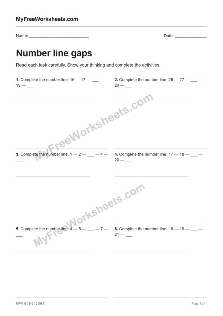 Number line gaps worksheet preview