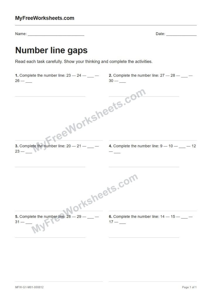 Number line gaps worksheet preview
