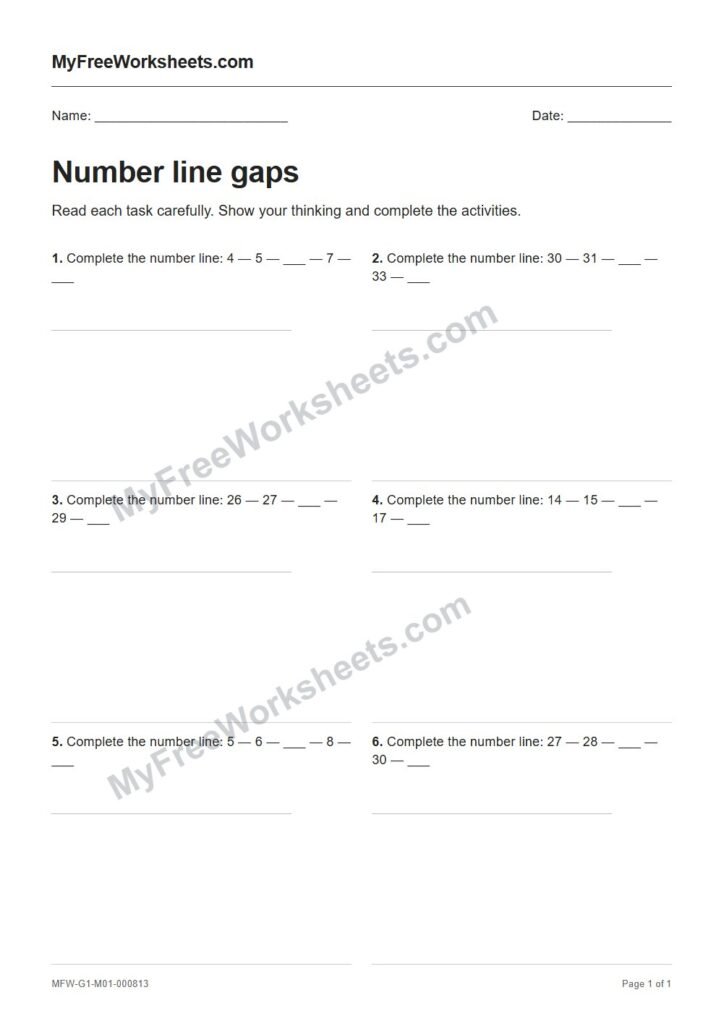 Number line gaps worksheet preview