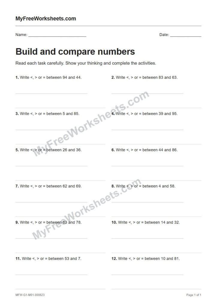 Build and compare numbers worksheet preview