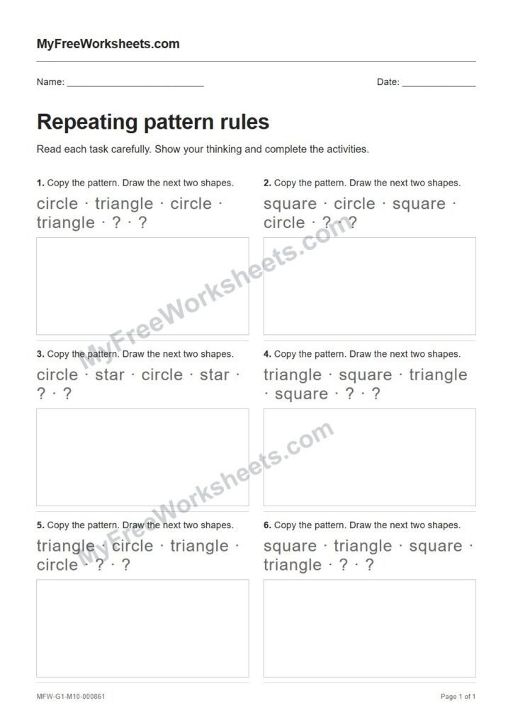 Repeating pattern rules worksheet preview