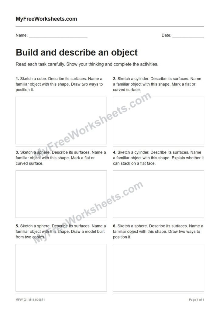 Build and describe an object worksheet preview