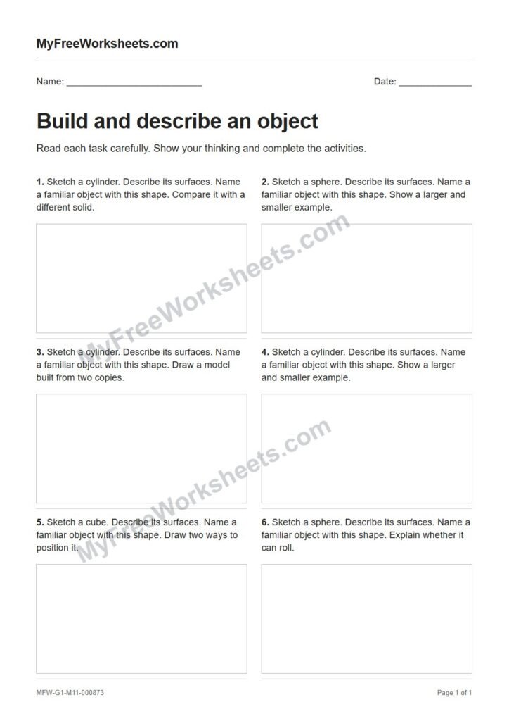 Build and describe an object worksheet preview