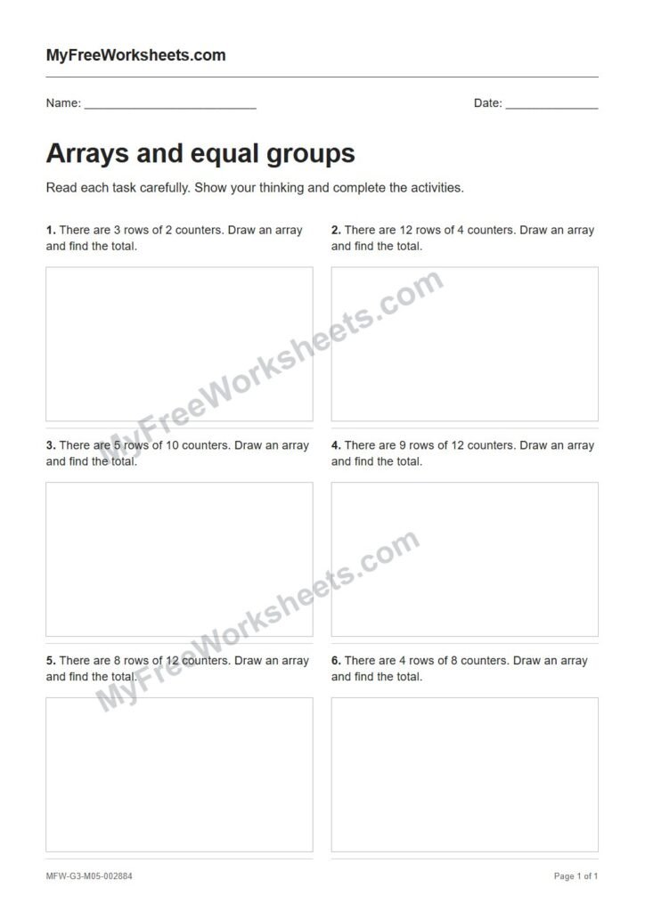 Arrays and equal groups worksheet preview