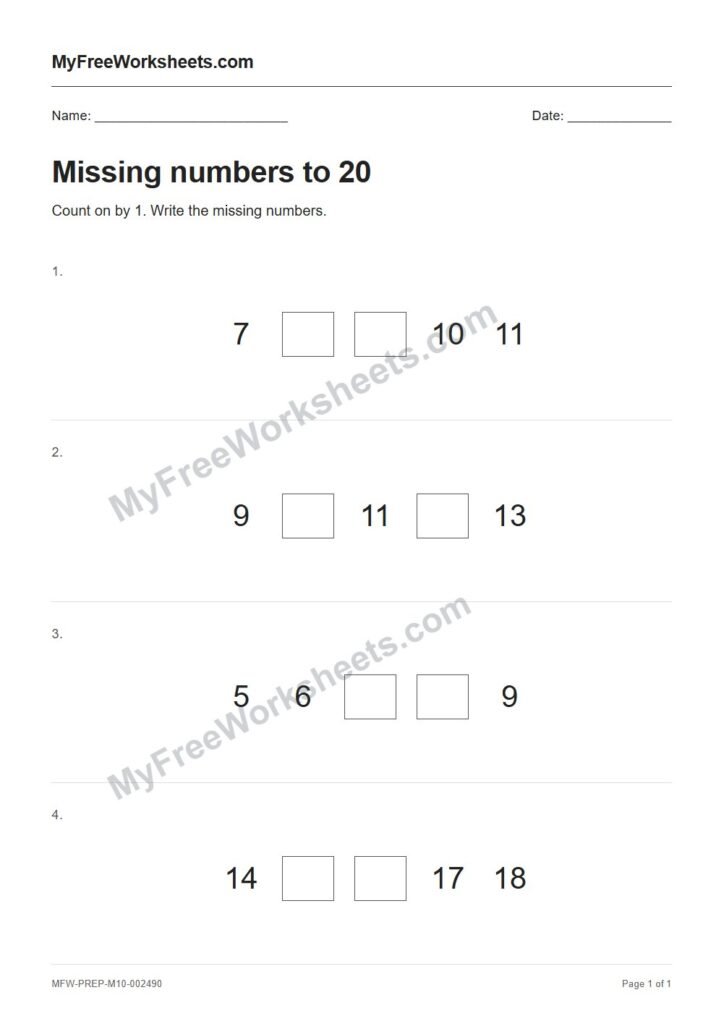 Missing numbers to 20 worksheet preview