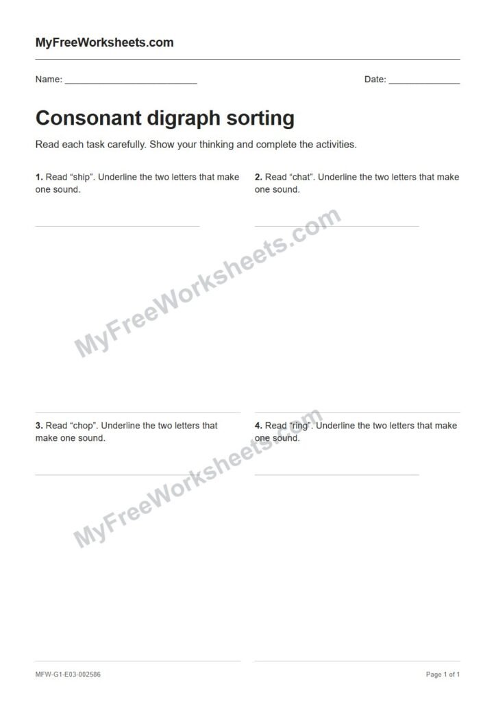 Consonant digraph sorting worksheet preview