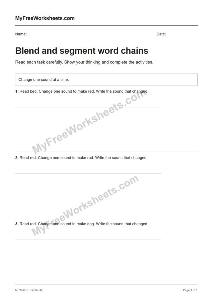 Blend and segment word chains worksheet preview