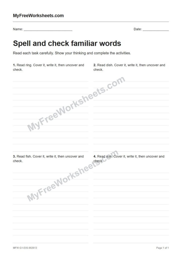 Spell and check familiar words worksheet preview