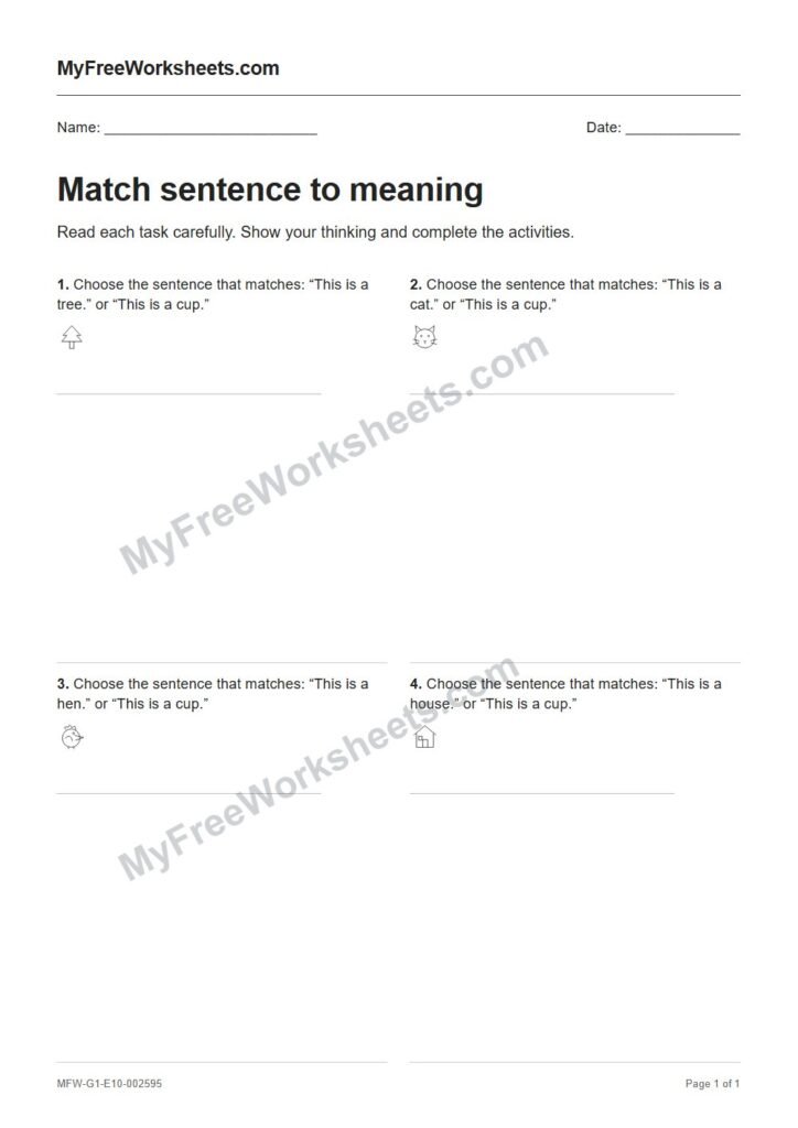 Match sentence to meaning worksheet preview