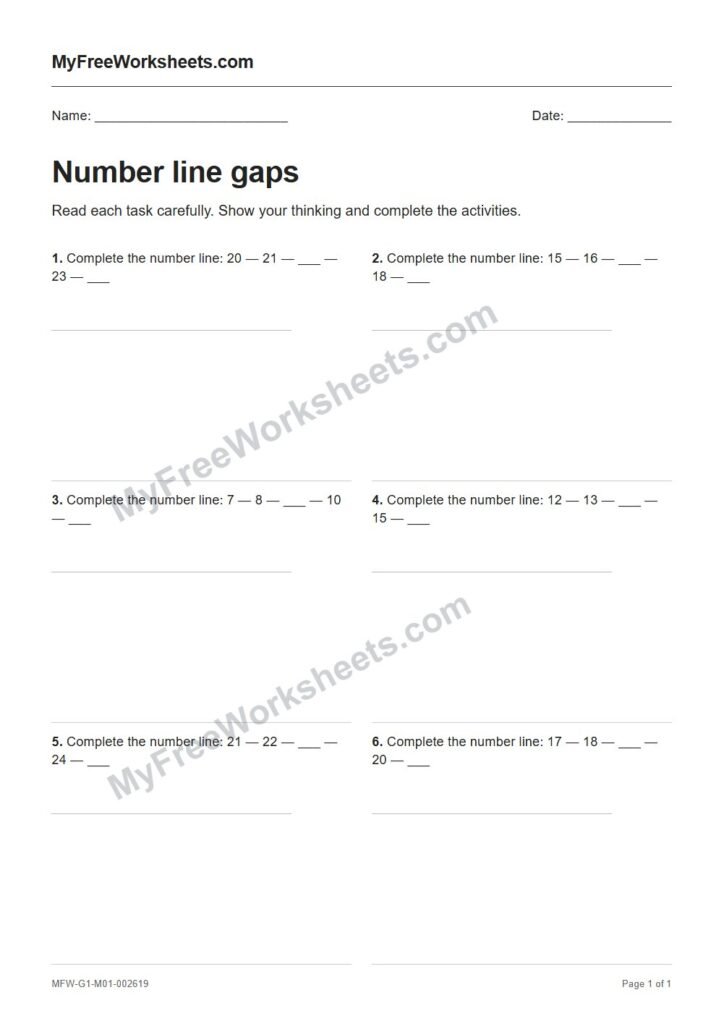 Number line gaps worksheet preview