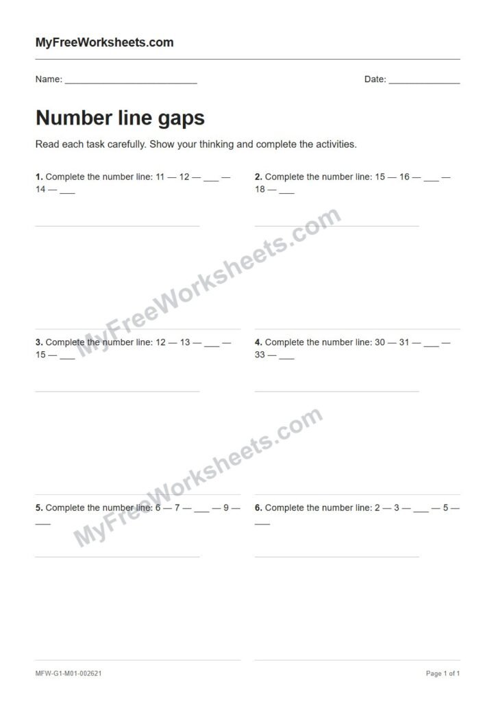 Number line gaps worksheet preview