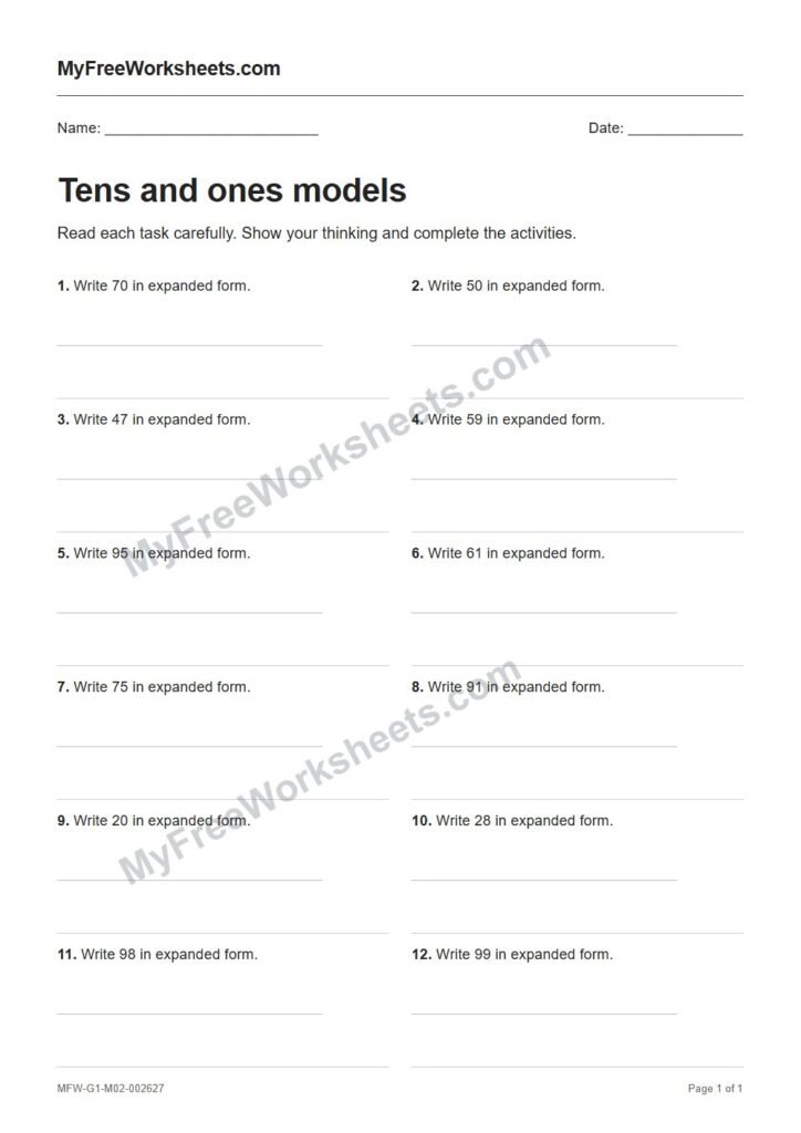 Tens and ones models worksheet preview
