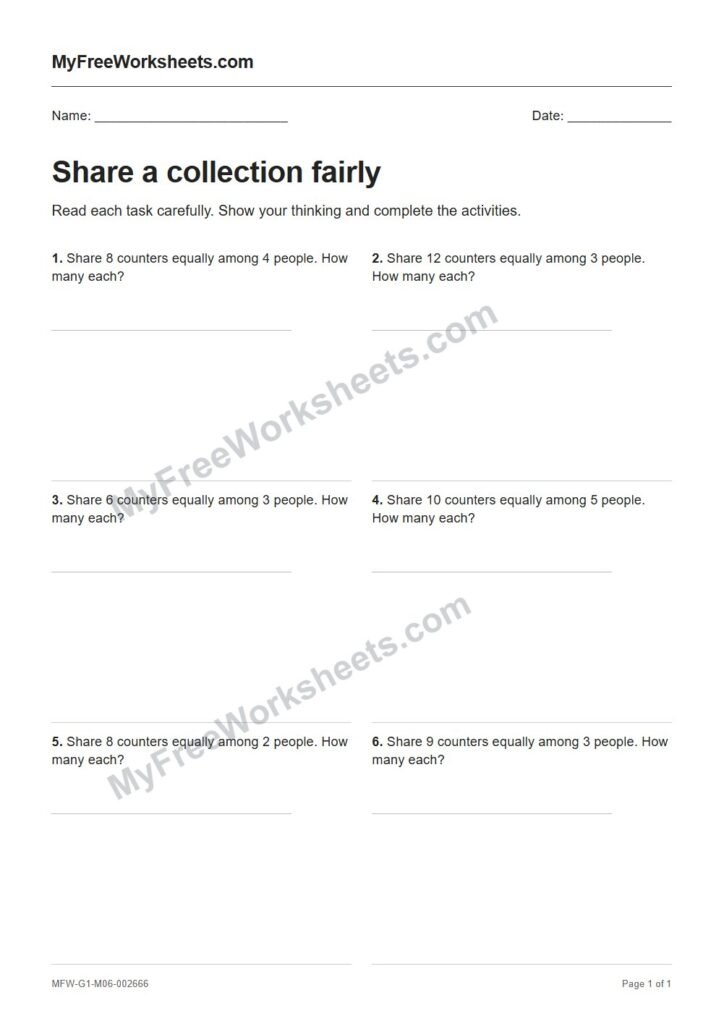Share a collection fairly worksheet preview