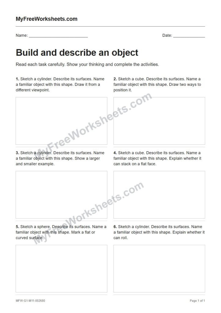 Build and describe an object worksheet preview