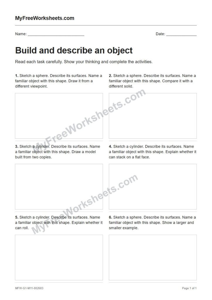 Build and describe an object worksheet preview