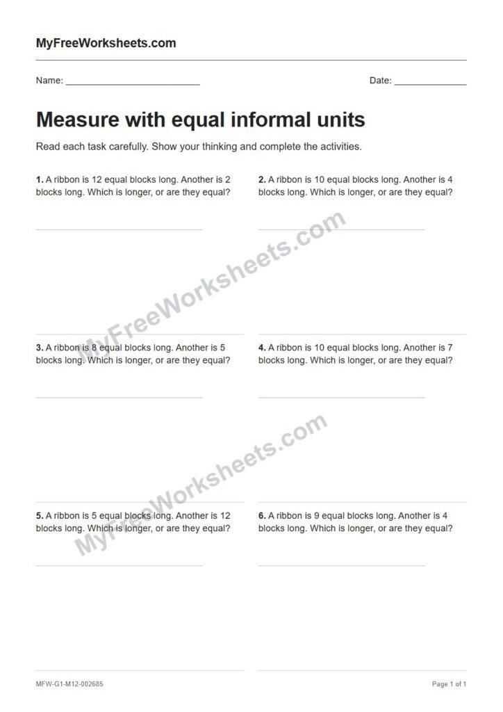 Measure with equal informal units worksheet preview