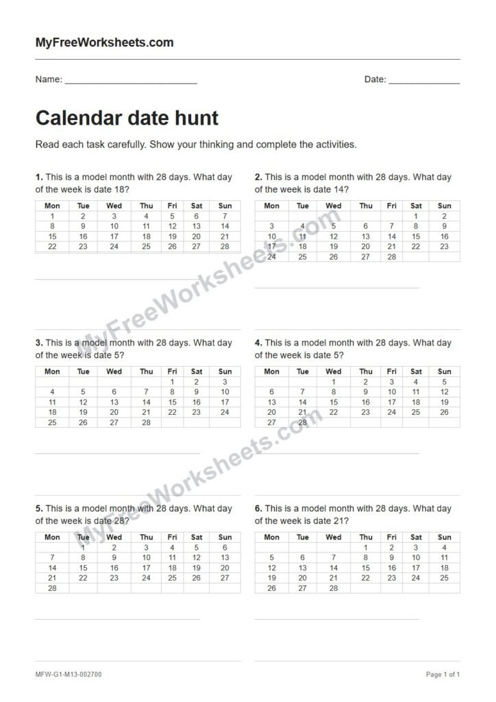 Calendar date hunt worksheet preview