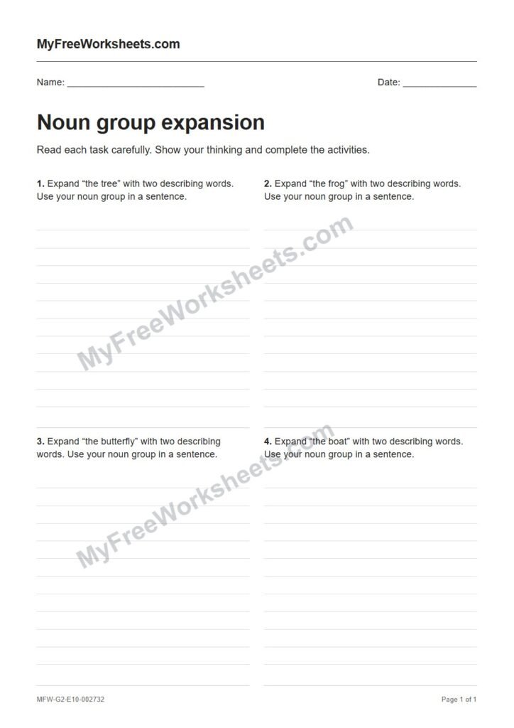 Noun group expansion worksheet preview