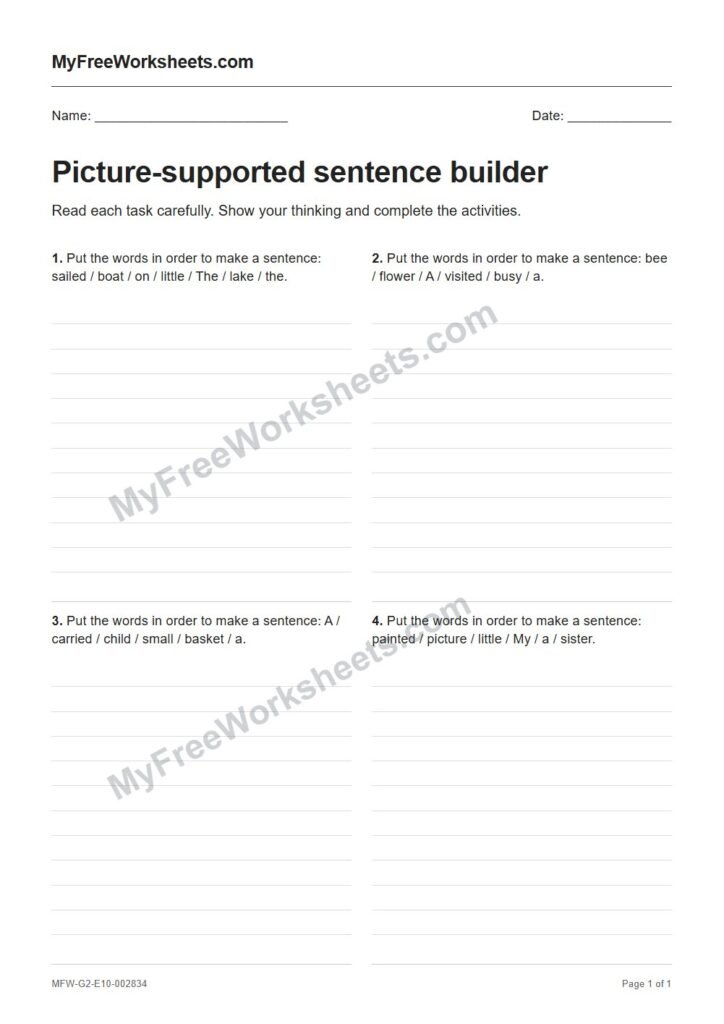 Picture-supported sentence builder worksheet preview