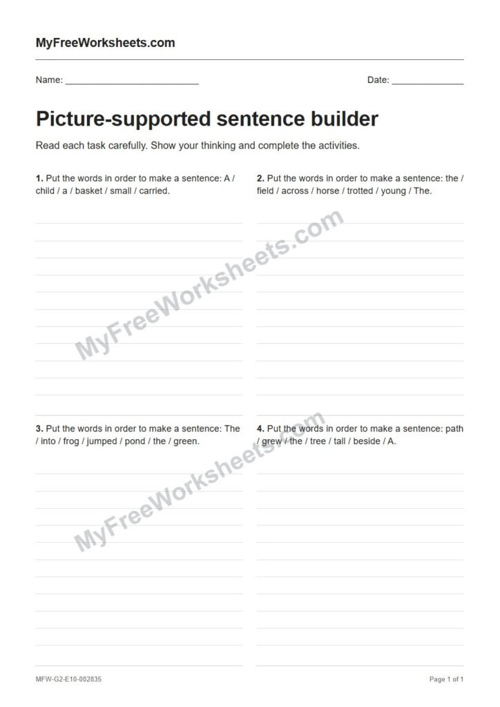Picture-supported sentence builder worksheet preview