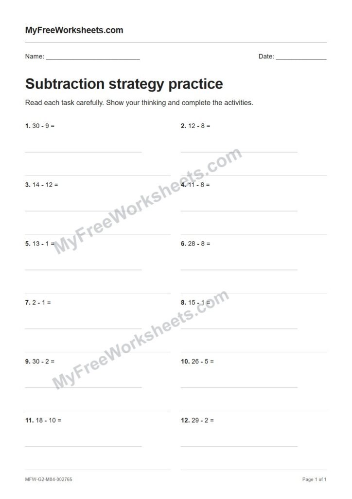 Subtraction strategy practice worksheet preview