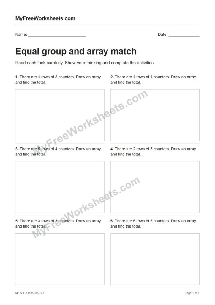 Equal group and array match worksheet preview