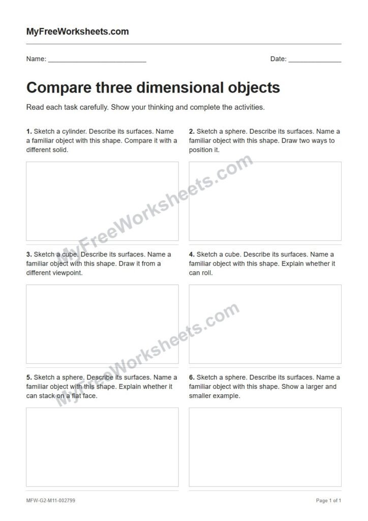 Compare three dimensional objects worksheet preview