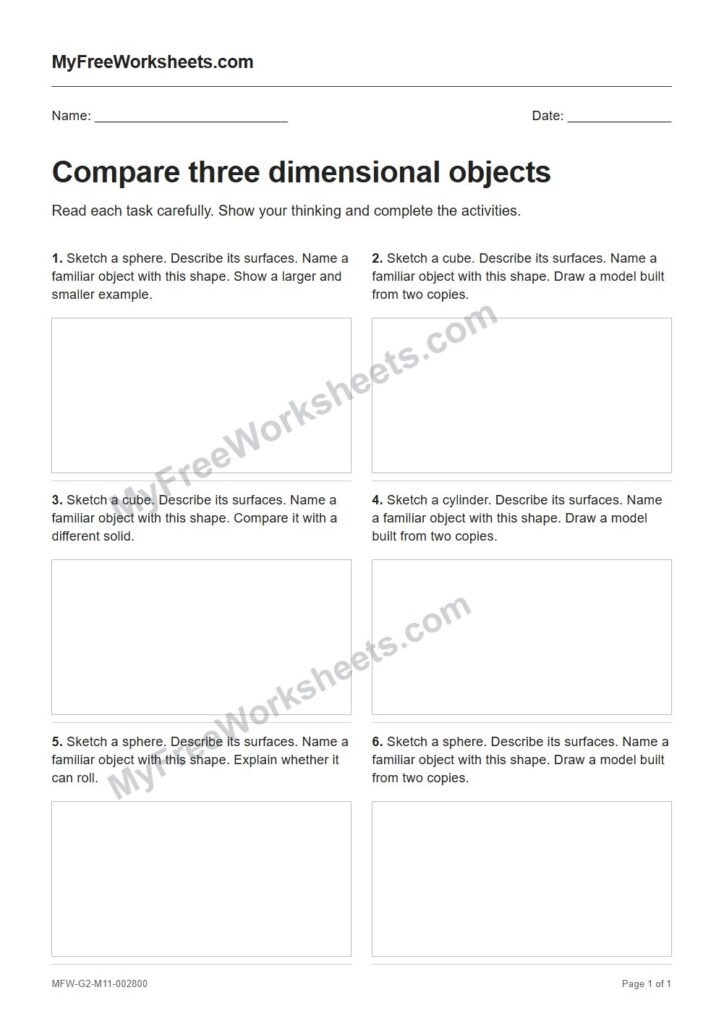 Compare three dimensional objects worksheet preview