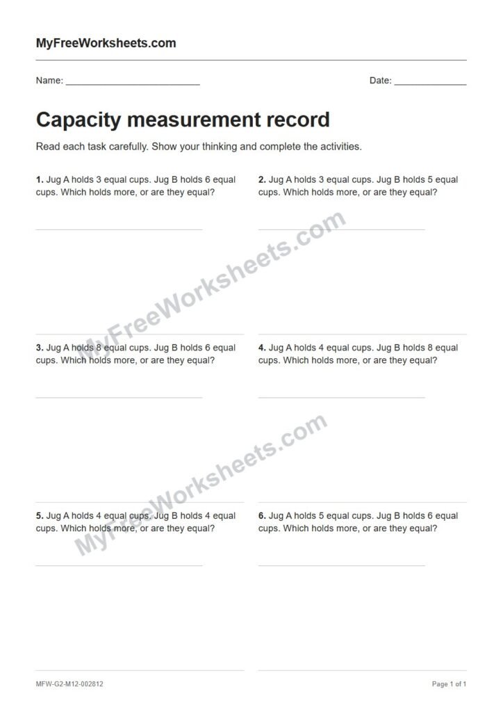 Capacity measurement record worksheet preview