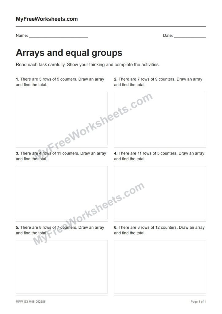 Arrays and equal groups worksheet preview