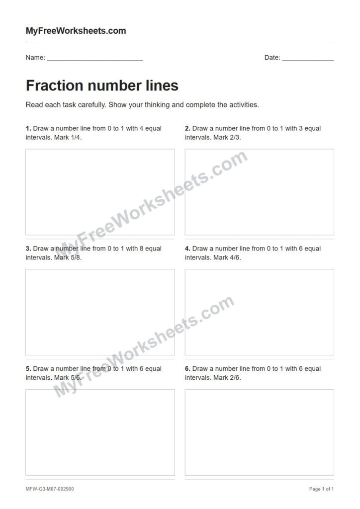 Fraction number lines worksheet preview