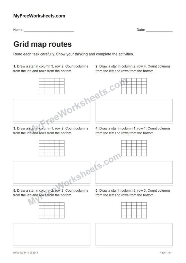 Grid map routes worksheet preview