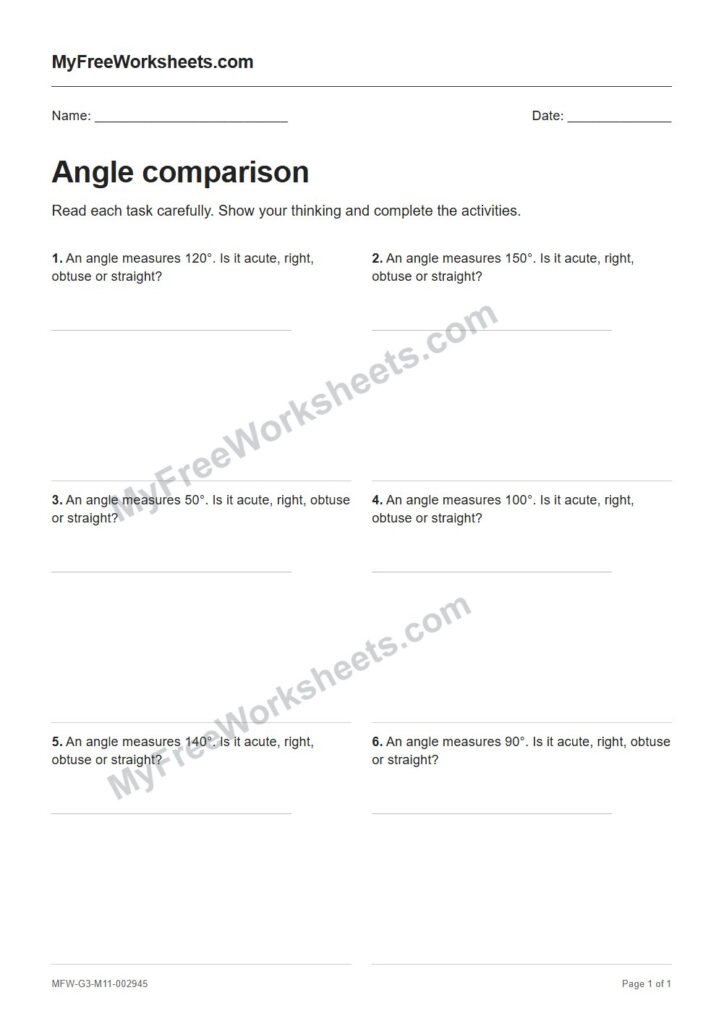 Angle comparison worksheet preview