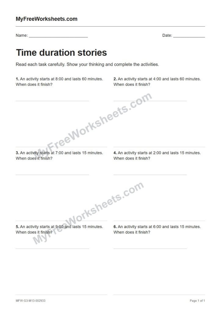 Time duration stories worksheet preview