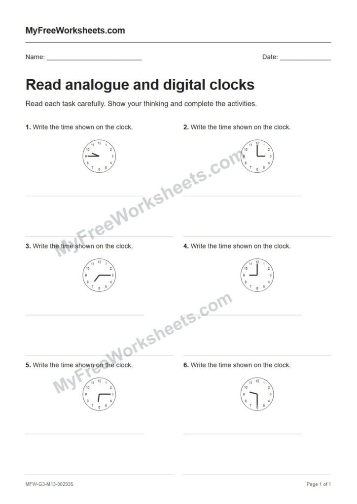 Read analogue and digital clocks worksheet preview