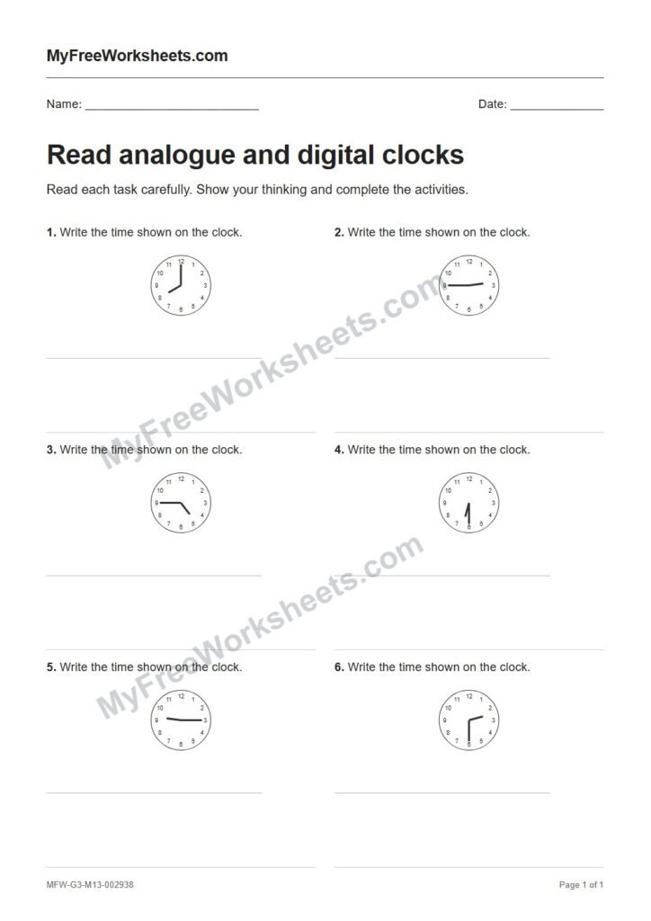 Read analogue and digital clocks worksheet preview