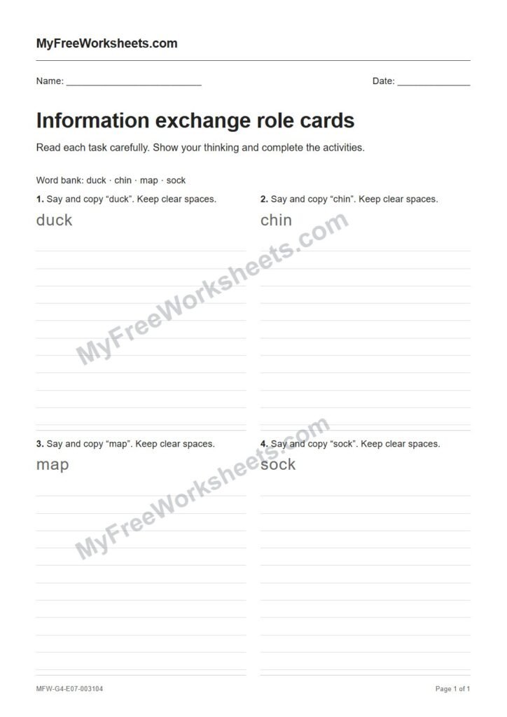Information exchange role cards worksheet preview