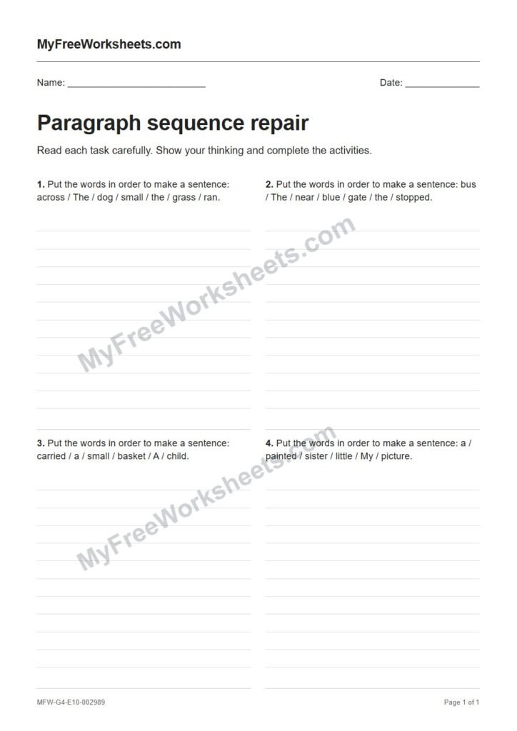 Paragraph sequence repair worksheet preview