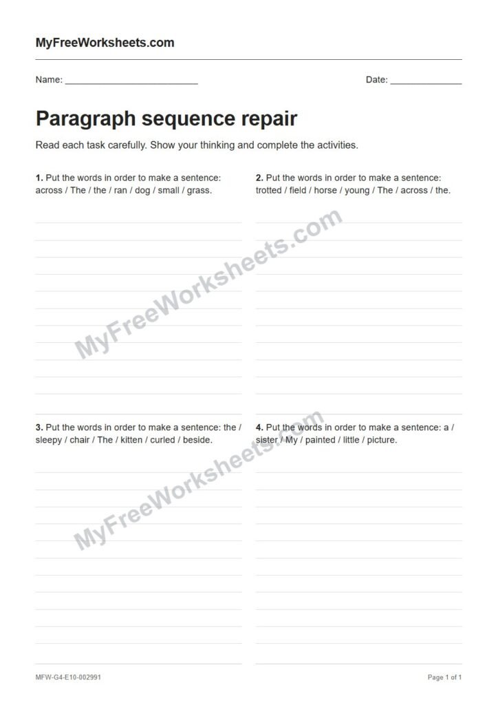 Paragraph sequence repair worksheet preview