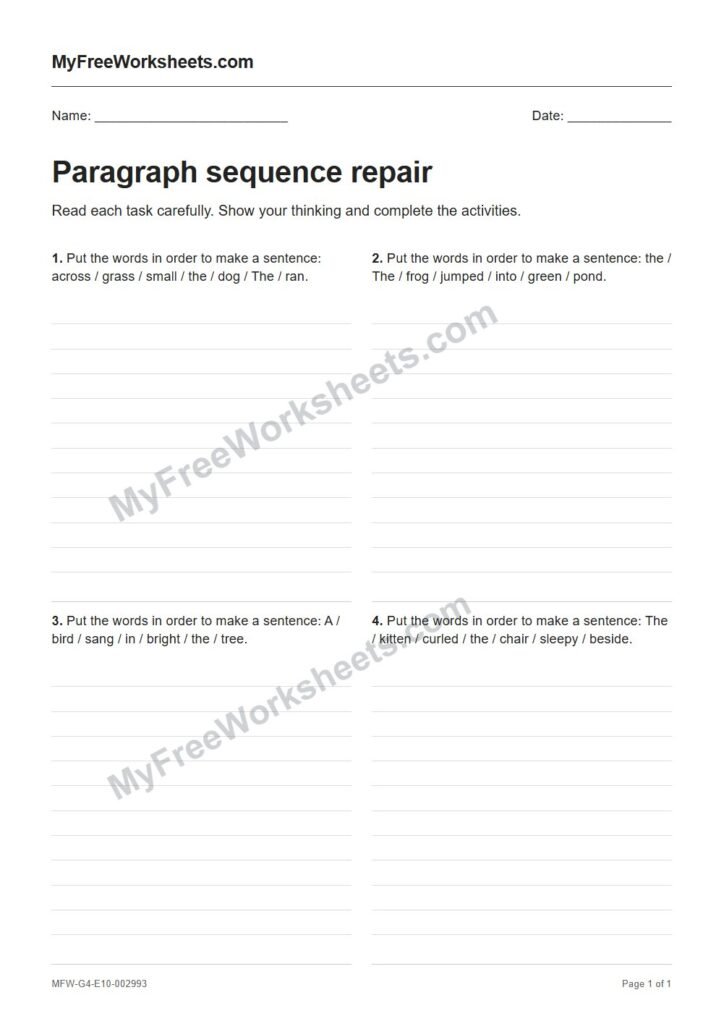 Paragraph sequence repair worksheet preview