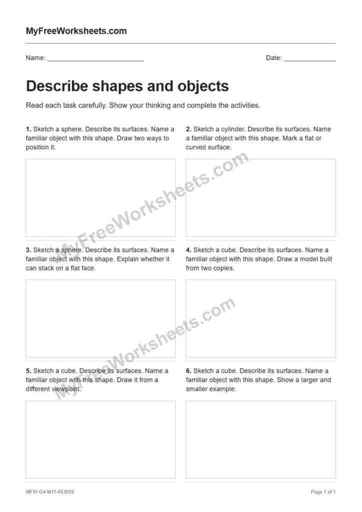 Describe shapes and objects worksheet preview