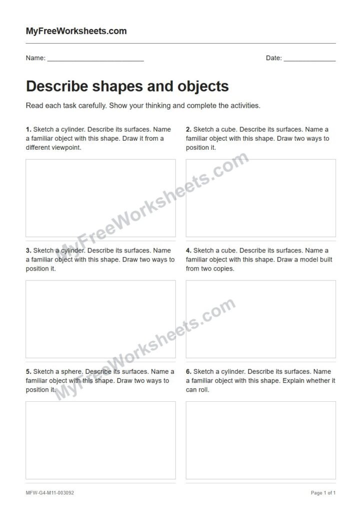 Describe shapes and objects worksheet preview